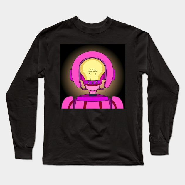 AI female pink robot with a yellow light bulb inside a head. Modern technology and futuristic concept. Long Sleeve T-Shirt by Nalidsa